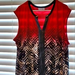 Calvin Klein 2X red print blouse top shirt xxl